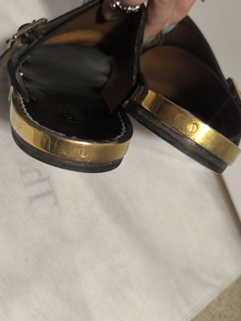 Chloé Wave Black Leather Flat Sandals 38 - Picture 12 of 15